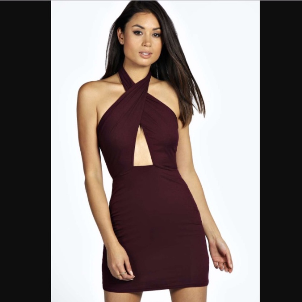 NEW Halter Neck Wrap Over Bodycon Dress